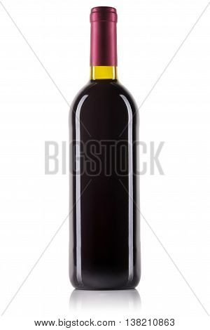 Unlabeled bottle of red wine isolated on white background.