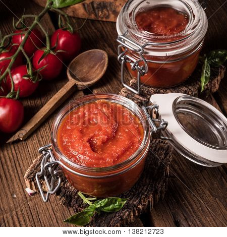 a Homemade tomato puree from fresh tomatoes