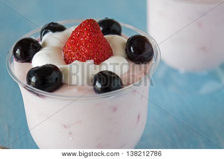 The famous dessert- Bavarian cream with strawberry and blueberries