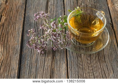 Glass Of Tea And Oregano Herb