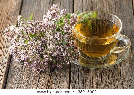 Glass Of Tea And Oregano Herb