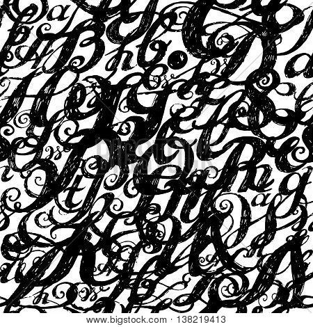 Calligraphy Alphabet Typeset Lettering. Seamless Wallpaper Patte