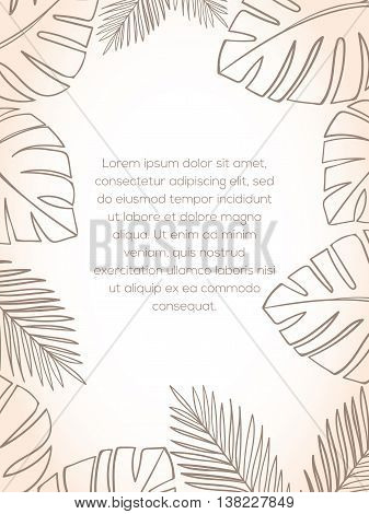 Exotic fruit invitation card can be used for holiday cards, wedding invitation, postcard or website. Healthy food frame for menu. Tropical plants template, detox program. Holliday design. Food concept