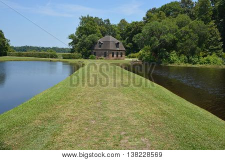 CHARLESTON SC USA JUNE 23 2016: Rice mill Middleton Place is a plantation in Dorchester County, directly across the Ashley River from North Charleston, in the U.S. state of South Carolina.