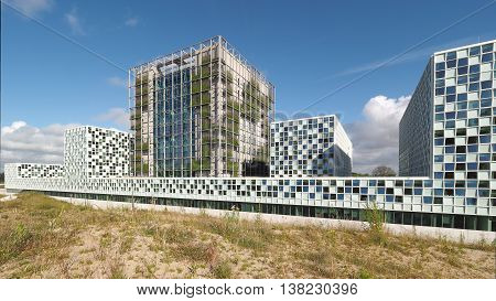 The Hague Netherlands - July 5 2016: The new 2016 opened International Criminal Court building located at the dunes.