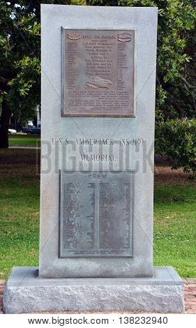 CHARLESTON SOUTH CAROLINA USA JUNE 27 2016: USS Amberjack Memorial listing the Subarines still on Patrol and the sailors that were lost in WWII when the Amberjack was lost.
