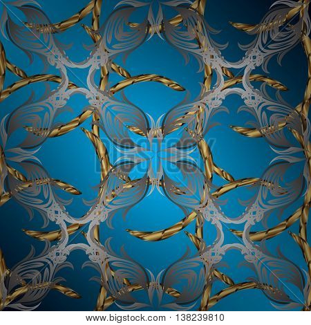 Vintage pattern on blue radient background with golden and silver elements.