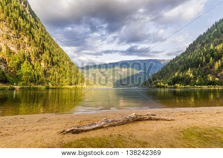 Beautiful Three Valley Lake in the mountains near Revelstoke British Columbia Canada