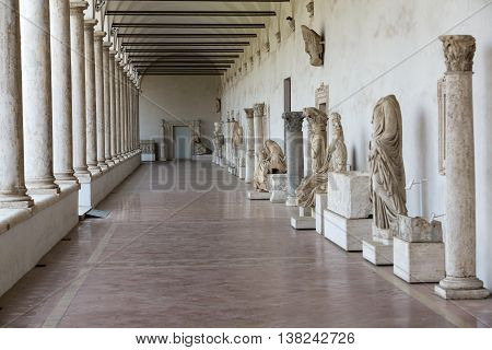 ROME, ITALY - JUNE 12, 2015: Corridor in the baths of Diocletian (Thermae Diocletiani) in Rome. Italy