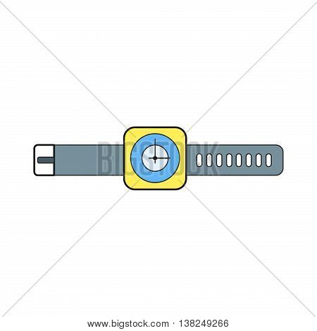 Hand watch vector icon. Hour business technology design hand watch. Fashion bracelet flat hand watch minute modern interface object. Hand clock wrist wristwatch vector illustration.