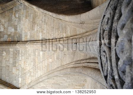 a fragment of a ceiling  brickwork arch in the courtyard of the castle in Rhodes
