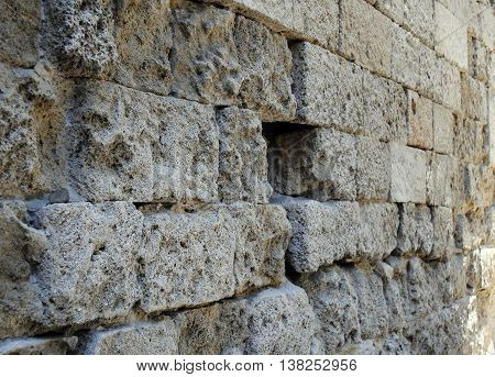 weathered castle wall in the fortress of Rhodes