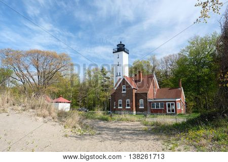 Presque Isle lighthouse, built in 1872, Lake Erie, Pennsylvania, USA