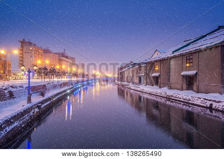 Otaru Canal In Winter Evening