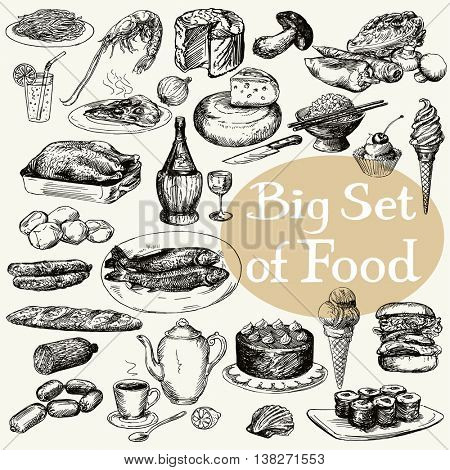 Big set of food product. Original detailed drawing.