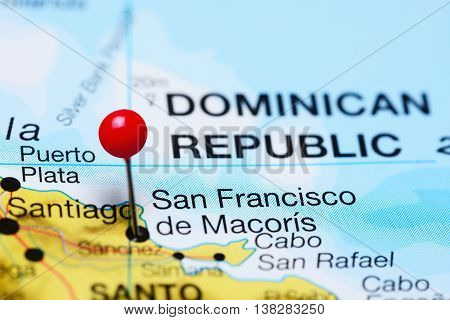 San Francisco de Macoris pinned on a map of Dominican Republic