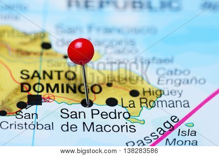 San Pedro de Macoris pinned on a map of Dominican Republic