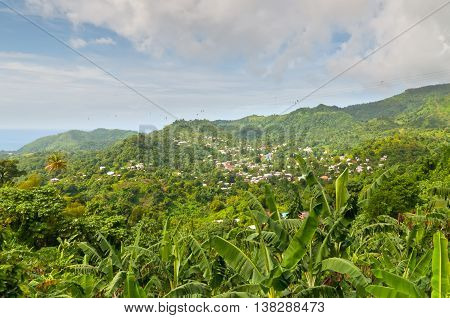The island of Grenada is the largest island in the Grenadines - panoramic view