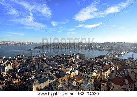 Sunset time of Istanbul historical peninsula and sea