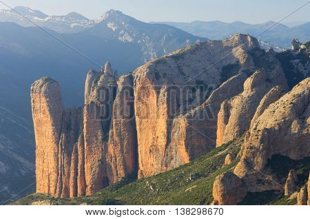 Rock spires known as Mallos de Riglos, Huesca, Aragon, Spain