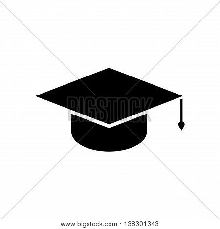 Graduation cap icon. Silhouette flat design vector illustration