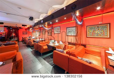 MOSCOW/RUSSIA - DECEMBER 2014. Interior Indian modern art cafe 
