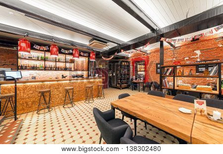 MOSCOW/RUSSIA - JANUARY 2015. Interior of the Russian farm restaurant 