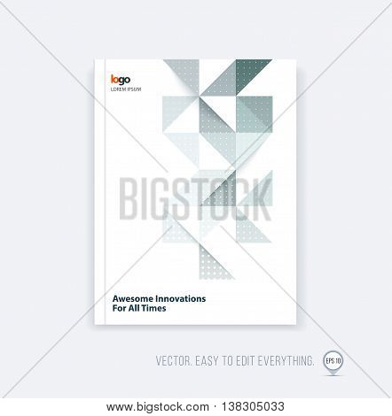 Brochure template layout, cover design annual report, magazine, flyer, leaflet in A4 with grey triangles for business, technology and science in style of material design. Vector.