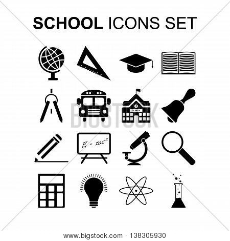 School icons set. Silhouette flat design vector illustration