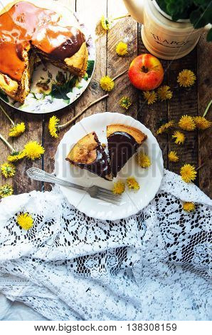 Traditional Homemade Chocolate Cake. Rustic Style And Natural Li