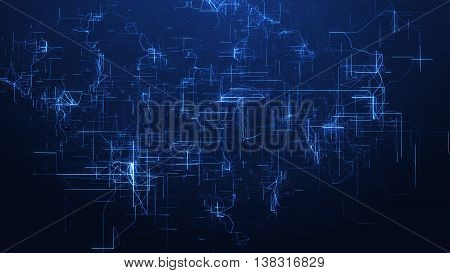 3d rendering abstract background with Techlines with glowing dots.