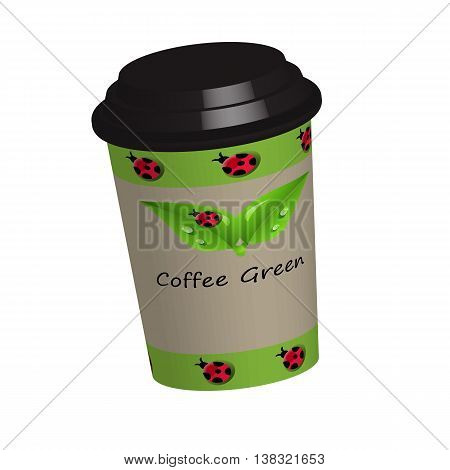 A coffee cup with the words coffee green to go