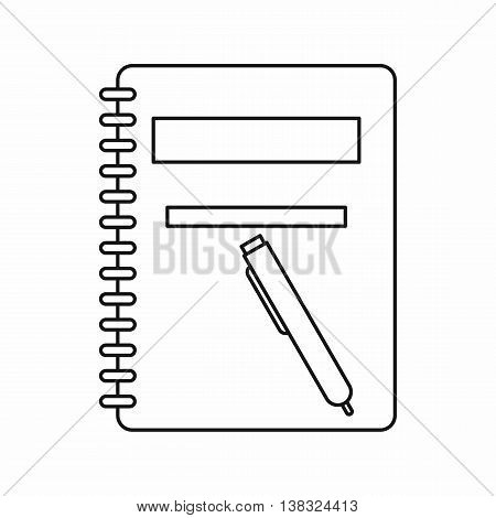Closed spiral notebook and pen icon in outline style isolated vector illustration