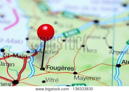 Fougeres pinned on a map of France