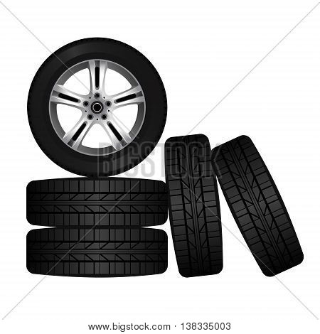 Wheel and tire set for transport or service design. Shining car disk isolated on white background