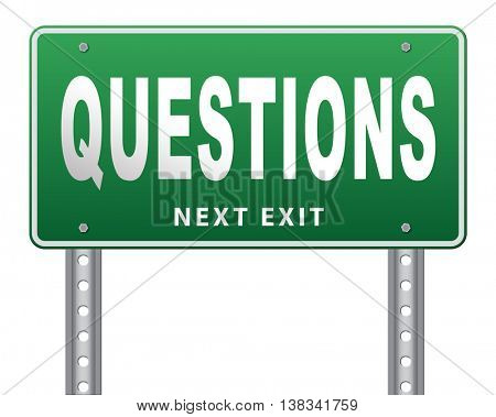 questions and solutions need serious answers helps or support desk information answer question with text and word concept 3D illustration, isolated, on white