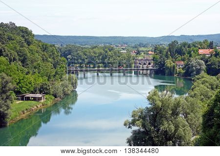 Kupa River view from Ozalj castle to hydroelectric power plant Ozalj1
