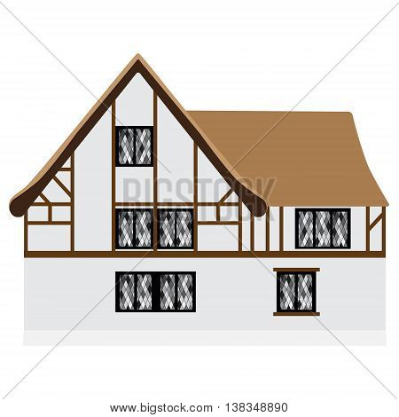 Vector illustration medieval house. Fachwerk house traditional cottage