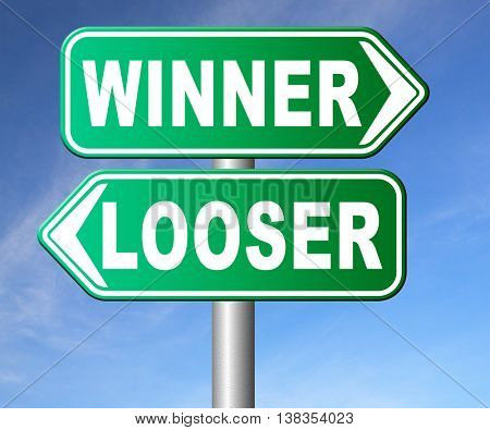 winner looser win or loose the sports game or competition start winning and stop being a looser change your luck road sign arrow 3D illustration, isolated, on white

