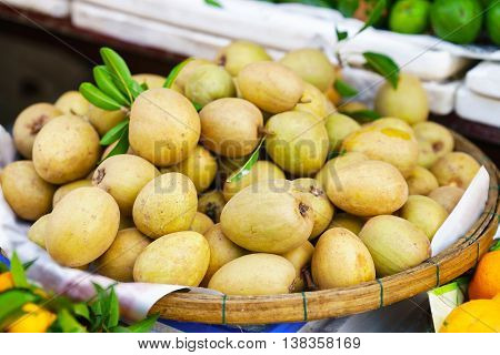 Asian Street Farmer Market Selling Fresh Fruit In Vietnam