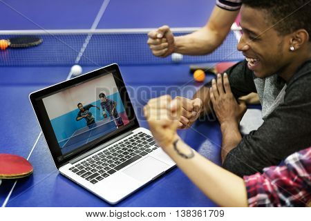 Activity Friends Playing Tabletennis Concept