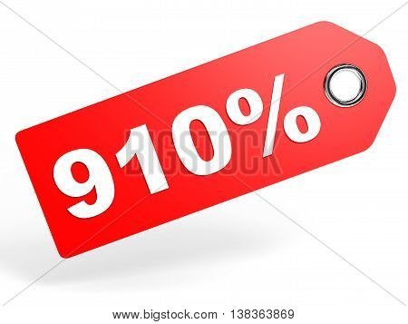 910 Percent Red Discount Tag On White Background.