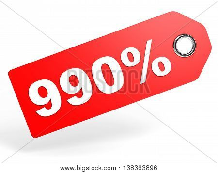990 Percent Red Discount Tag On White Background.