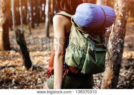 Camping Woman Backpakcer Leisure Holiday Concept
