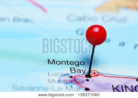 Montego Bay pinned on a map of Jamaica