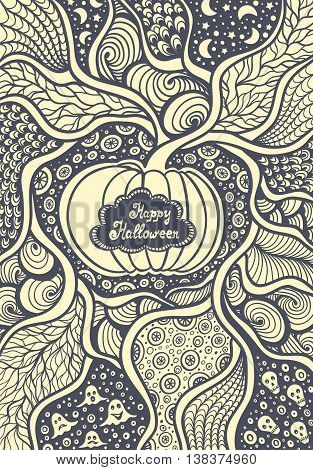 Pumpkin frame with  Zen tangle  pattern black on white