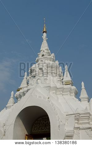 Haripunchai Temple,  architecture, Beautiful sky in Lampoon Thailand.