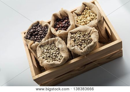 Arabica coffee beans In the sack colorful