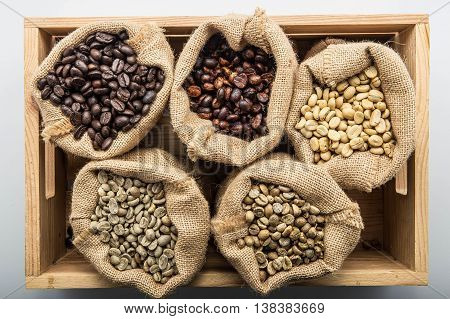 Arabica coffee beans In the sack colorful