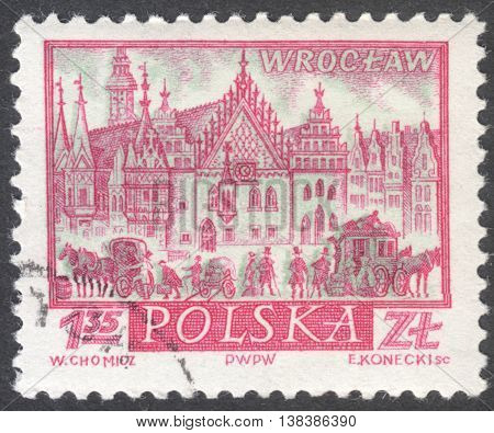 MOSCOW RUSSIA - CIRCA JANUARY 2016: a post stamp printed in POLAND shows a view of Wroclaw town the series 